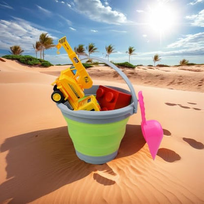 SAMMART 5.5L (1.4 Gallon) Collapsible Plastic Bucket - Foldable Round Tub - Portable Fishing Water Pail - Space Saving Outdoor Waterpot. (Grey/Grass Green, 1) - color: Grey/Grass Green