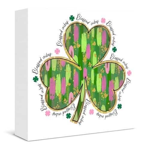 Shamrock Blessed St. Patrick's Day Decorations - Green Lucky Charm Shamrock Wooden Box Sign for St Patrick's Day Home Office Living Room Bedroom Decor - color: L-Shamrock Blessed