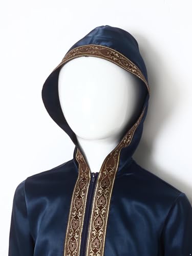 Kids Boys Thobe Muslim Prayer Clothes Saudi Dubai Robe Kaftan Zipper Dishdasha Islamic Eid Ramadan Outfits - color: Dark Blue, size: 14