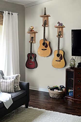 Keebofly 3-Pack Guitar Wall Mount Hangers - Rustic Wood Brown Guitar Stand with Pick Holder - Acoustic, Electric, Ukulele, Bass & Mandolin [Patented] - color: 3 Pack_Rustic Brown