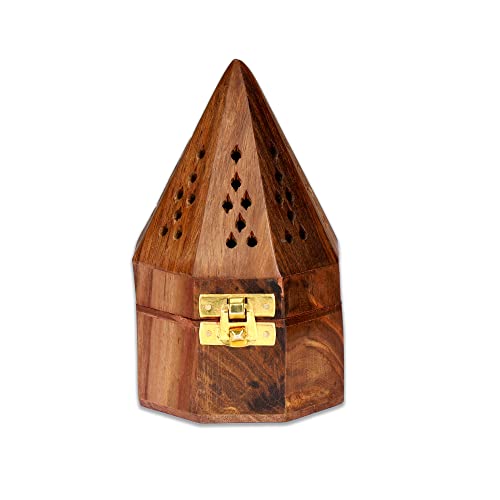 Bless-International Traditional-Handmade-Burner Wooden-Incense-Stick-Holder Ash-Catcher-Stand for-Aromatherapy-Meditation-Yoga (5 Inch Octa Temple Wooden Charcoal/Cone) - color: Octa Temple