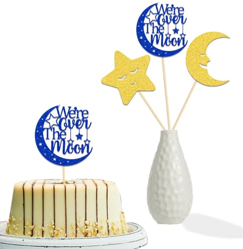 12PCS We're Over The Moon Centerpiece Sticks Star and Moon Baby Shower Party Decorations for Table