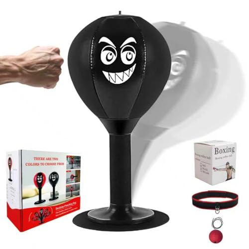 Desktop Mini Punching Bag for Kids&Adults-Stress Buster with Suction Cup for Office Table and Counters,Fun Gifts Suitable for All Ages - color: Black