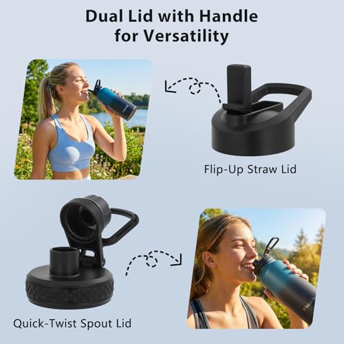 Water Bottle, BPA Free Insulated Stainless Steel, 32oz, Dual lids, Keep Cold 24H, Large Flask, Wide Mouth, Double Wall Metal Sport Drink Bottle, Camping, Gym, Hiking, Cream White - color: Cream White