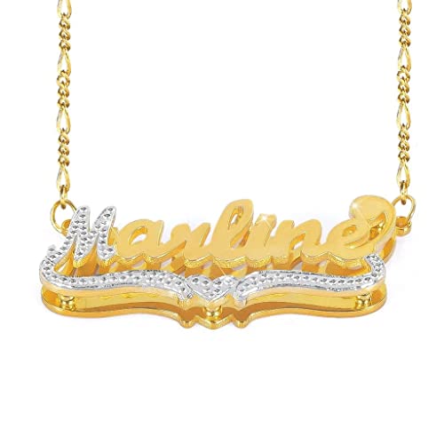 Custom Name Necklace Double Plated Name Necklace Personalized Name Plate Necklaces Name Necklaces for Women 18k Gold Plated Nameplate Pendant - color: Style 1557