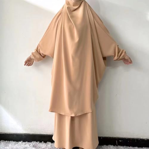 ODIZLI Two Pieces Jilbab and Dress for Muslim Women Long Khimar and Skirt Available for Prayer - color: Khaki