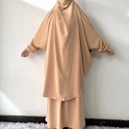 ODIZLI Two Pieces Jilbab and Dress for Muslim Women Long Khimar and Skirt Available for Prayer - color: Khaki