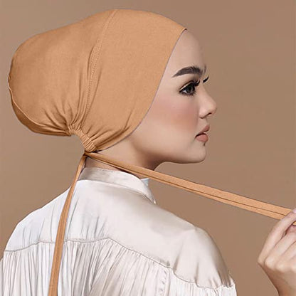 Chiffon Hijab with Undercap Fashion Solid Color Chiffon Head Wraps Under Scarf Caps Muslim Fashion Bandage - color: Orange