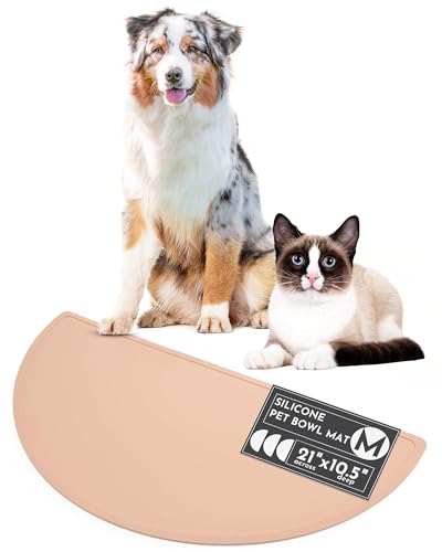 Waterproof Silicone Dog Food Mat – Medium Size Non-Slip Pet Bowl Mat, Raised Edge Design, Easy-to-Clean Pet Food Placemat for Dog & Cat Bowls, 21" Across x 10.5" Deep - Blush - color: Blush, size: Medium