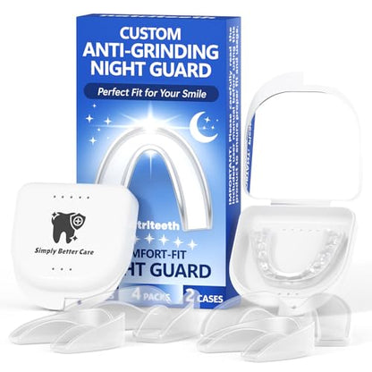 Mouth Guard with Mirror Storage Case, 4 Pack 2 Sizes for Women & Men