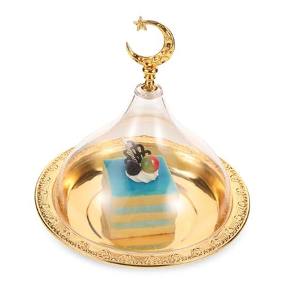 TIDTALEO 1 Set Dessert Plate eid Ramadan Food Tray Ramadan Food Plate Cake Serving Platter Snack Holder Cake Stand with Dome Serving Tray appertizer Salad Bowl with Cover Zinc Alloy