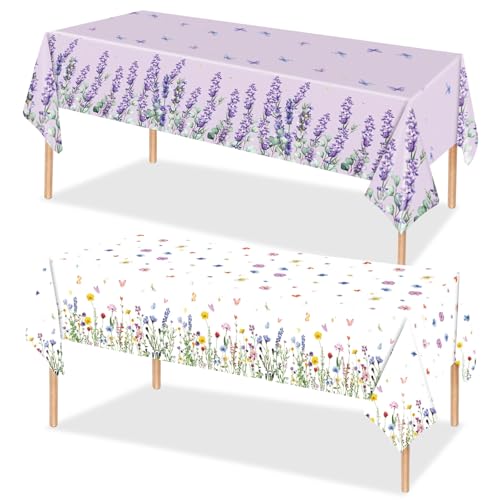 2PCS Floral Tablecloths Spring Summer Floral Table Cloth Plastic Disposable Flower Table Cover Birthday Baby Shower Party Decorations Kitchen Picnic Spring Party Supplies 54"x108" - color: Floral
