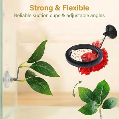 6 PCS Betta Leaf Hammocks & Feeding Ring, Betta Feeding Ring with Suction Cups, Aquarium Leaf Hammock Resting Bed for Fish Spawning, Breeding & Tank Decor & Fish Tank Accessories