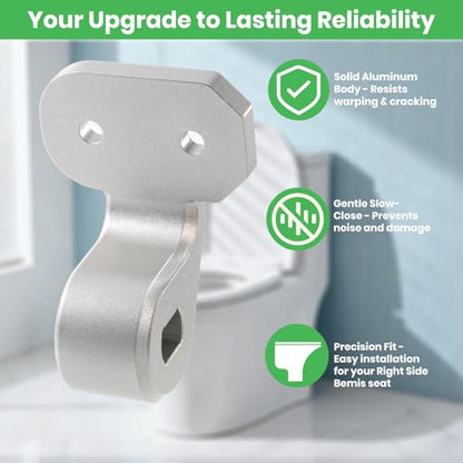 Toilet Seat Hinges Replacement for Bemis Nextstep Toilet Seat, Slow Close Hinge Bracket Silver Aluminum Material（Right Side）