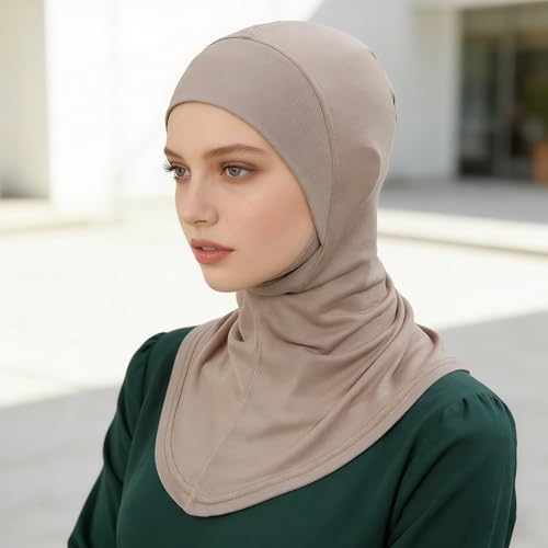 Solid Women Muslin Head Scarf Plain Under Scarf Turban Cap Flexible Viscose Neck Collar Bonnet Chic Wear For Gym Ramadan - color: Light Khaki