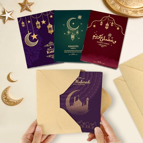 4 Sets Eid Gift Card Book, Eid Mubarak Money Holder Cards with Envelopes, Islamic Holiday Ramadan Kareem Gift Card Booklet Organizer for Family, Friends - color: Eid.Book.Dark