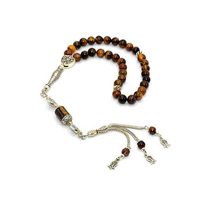 Design -Tiger Eye Stone Series Worry Beads - Prayer Beads (8 mm-33 Beads) Tesbih-Tasbih-Tasbeeh-Misbaha-Masbaha-Subha-Sebha-Sibha-Rosary (Elegant Model, 8mm 33 Beads) - color: Elegant Model, 8mm 33 beads