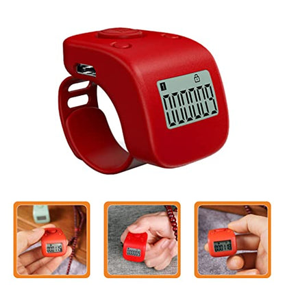 Mini Digital LCD Electronic Finger Ring Hand Tally Counter Rechargable Finger Counter Rechargeable Silent Finger Counter for Prayer Knitting Sports Gift, Red, 3.4X3CM, L22X4T3Y3811ITRDUTJK