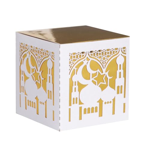 EUBUY 50 Pack Ramadan Treat Boxes, Islam Ramadan Party Candy Boxes, Ramadan Gift Boxes with Ribbons for Muslim Eid Party Supplies, Middle Eastern Festival Favor Boxes - color: white
