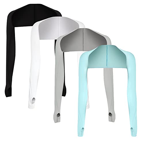 JEONEKID Cooling Shawl Arm Sleeves with Finger Holes for Women Anti-UV Protection, Sun Protection Cooler Shrug for Golf - color: Black,white,grey,sky Blue