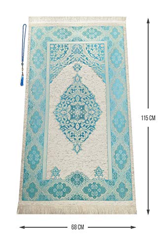 ihvan online Muslim Prayer Rug with 99 Beads Tasbih, Soft Chenille Sajadah, Lightweight & Foldable Janamaz, Portable Travel Prayer Mat, Islamic Gift for Eid, Ramadan, Hajj & Umrah, Turquoise - color: Turquoise