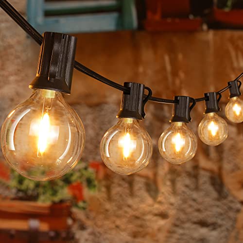 Ollny Outdoor String Lights, 100FT LED Patio Lights Waterproof Plug in - color: Black Wire, size: 100FT-Warm White