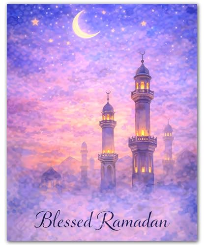 ZUKIY Ramadan Wall Art - Blessed Ramadan Minarets - Islamic Home Decor - Ramadan Wall Decorations for Living Room - Muslim Decor - 8x10 Unframed Poster - color: Blessed Ramadan Minarets