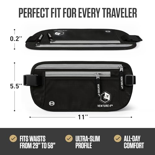 VENTURE 4TH Travel Money Belt with 7 RFID Sleeves - Black - color: Black