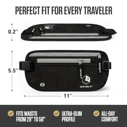 VENTURE 4TH Travel Money Belt with 7 RFID Sleeves - Black - color: Black