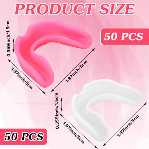Frienda 50 Pcs Football Mouth Guards Bulk Youth Football Mouthpiece Sports Athletic Mouthguard Teeth Guard for Hockey Karate Basketball Boxing Lacrosse Rugby - color: Pink,white