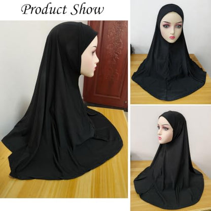 Ready To Wear Hijab For Women Instant Turban Stretch Soft Muslim Scarf For Prayer Long Hijabs Islamic Jersey Abaya - color: Black