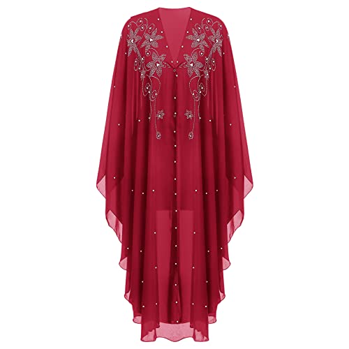 OBEEII Muslim Dress for Women Loose Batwing Sleeved Hooded Beaded Embroidery Long Abaya Dress Kaftan Abayas Islamic Robe - color: Bs02