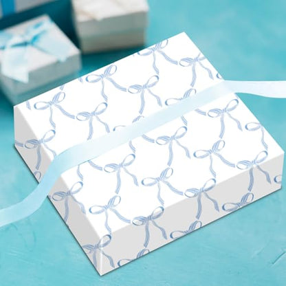 Keluna Blue Bow Gift Wrapping Paper - 12 Pcs Cute Bow Chinoiserie Art Design Gifts Wrap Paper For Valentine'S Day Boy Birthday Bachelorette Party Baby Shower Wedding Holiday - color: blue flower