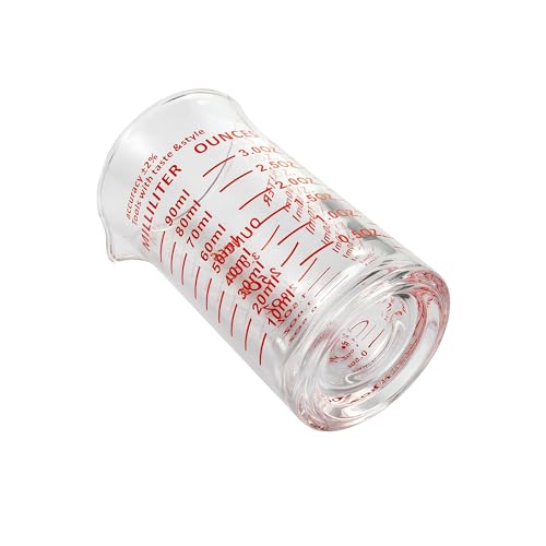 Ackers 3oz/90ml Glass Measuring Cup – Shot Glass with Double Scale-Ounce,Ml Markings for Kitchen & Bar(Pack of 2) - color: Red and Black