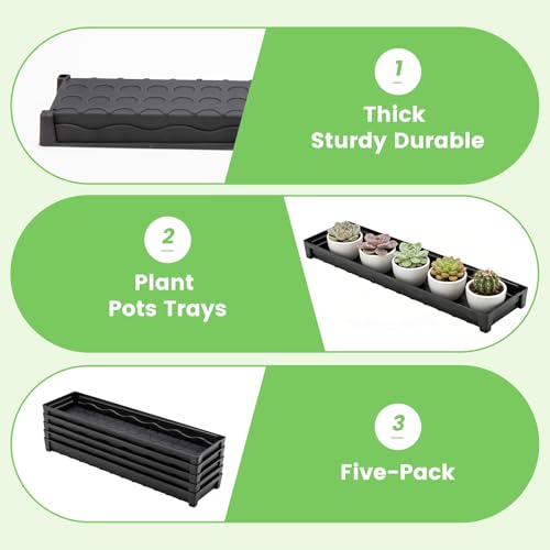 5 Pack Plant Saucer Growing Tray, Rectangular Windowsill Plant Pot Trays with Removable Drainage Hole, Seed Starter Tray Plastic Plant Drainage Saucers for 4 inch Flower Seedling Pots - size: 16"x4.5"x1.5"