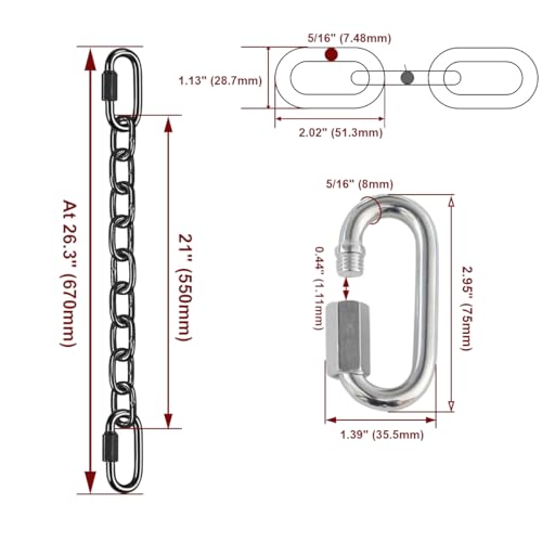 5/16 inch Towing Safety Chain,Heavy Duty Hanging Swing Chain with 2 Quick Links,Punching Bag Chain - color: 21 inch