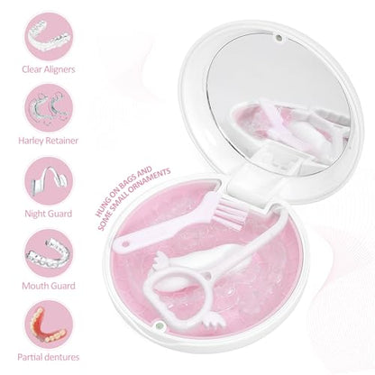 Retainer Case Slim Aligner Case with Vent Holes Removable Inner Tray Silicone for Easy Cleaning, Retainer Removal Tool and Brush (White Pink) - color: White Pink