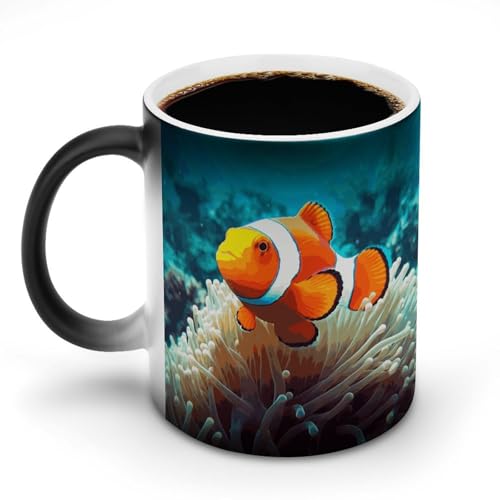 Clown Fish Coffee Mug Heat Sensitive Discoloration Ceramic Cup Personalized Color Changing Coffee Cups Unique Cup Gift for Family Friends Birthday Aniversary