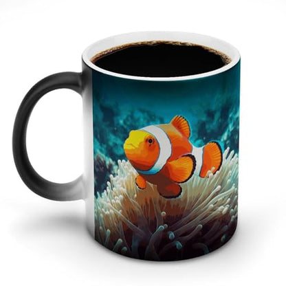Clown Fish Coffee Mug Heat Sensitive Discoloration Ceramic Cup Personalized Color Changing Coffee Cups Unique Cup Gift for Family Friends Birthday Aniversary