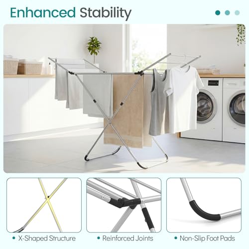 GOFLAME Clothes Drying Rack, Laundry Drying Rack with 2 Foldable Wings, 14 Drying Rods, Free-Standing Collapsible Laundry Airer for Clothes, Towels, Bed Linens, Indoor Outdoor Use, No Assembly Needed - size: 41” x 37” x 41”