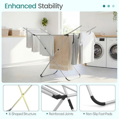 GOFLAME Clothes Drying Rack, Laundry Drying Rack with 2 Foldable Wings, 14 Drying Rods, Free-Standing Collapsible Laundry Airer for Clothes, Towels, Bed Linens, Indoor Outdoor Use, No Assembly Needed - size: 41” x 37” x 41”