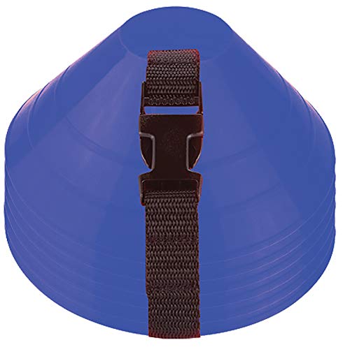 American Challenge Large Disc Cones – Set of 6 Agility Cones for Sports Training – Compact Soccer Cones with Carry Strap for Drills & Practice - color: Royal