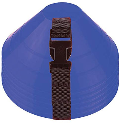 American Challenge Large Disc Cones – Set of 6 Agility Cones for Sports Training – Compact Soccer Cones with Carry Strap for Drills & Practice - color: Royal