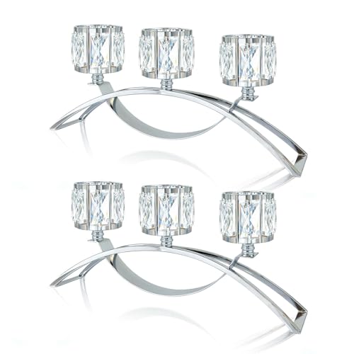 3 Arms Crystal Candle Holders, Arch Candlestick Table Candelabras Centerpieces for Wedding, Dinning Room, Cabinet Ornaments, Home Decoration， Gift (Silver, 2 Pcs-3 Arm Arched) - color: Silver, size: 3-arm arched (2 pcs)
