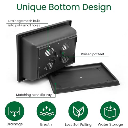 GROWNEER Large Bonsai Training Pots 3 Packs 14 Inch with Drainage Humidity Trays & Repotting Mat, Bonsai Tree Pot Starter Kits, Growing Rectangle Planter for Garden Yard Office Indoor Outdoor - size: 3pcs/14x10.3in