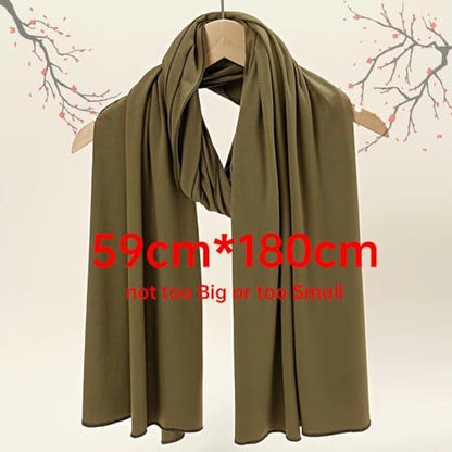 Muslin Hijab Scarf for Women Long Headscarves Solid Head Wraps Soft Pashminas Shawls - color: Army Green Muslim Hijab Scarf
