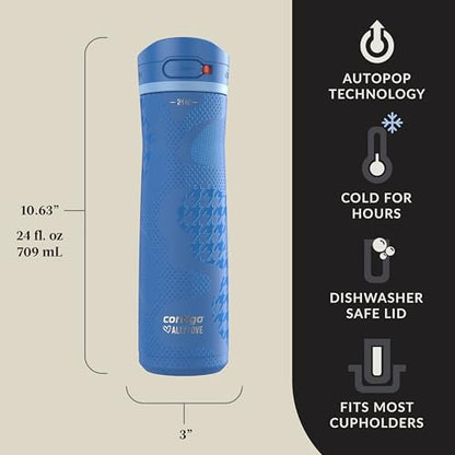 Contigo x Ally Love Jackson Chill 2.0, Stainless Steel, Spill Proof Water Bottle with AutoPop Lid, BPA Free, 24oz, Stellar Jay - color: Stellar Jay, size: 24oz (Pack of 1), style: Ally Love
