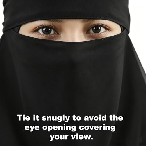 Single Layer Niqab, Soft Chiffon Muslim Veil Face Cover, One Layer Nose Piece, Hijab Prayer Face Mask for Women Men - color: Black
