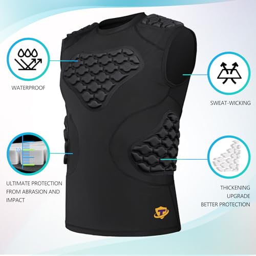 TUOY Adult Rib Chest Protector, New Version - Padded 5 Pads Baseball Football Lacrosse Rib Heart Sternum Guard - color: RY-Black, size: X-Large