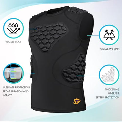 TUOY Adult Rib Chest Protector, New Version - Padded 5 Pads Baseball Football Lacrosse Rib Heart Sternum Guard - color: RY-Black, size: Large